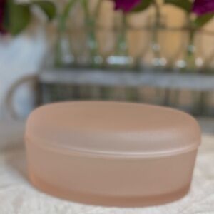 Unique‎ Oval Frosted Pale Pink Glass Powder Jar Trinket Dish.